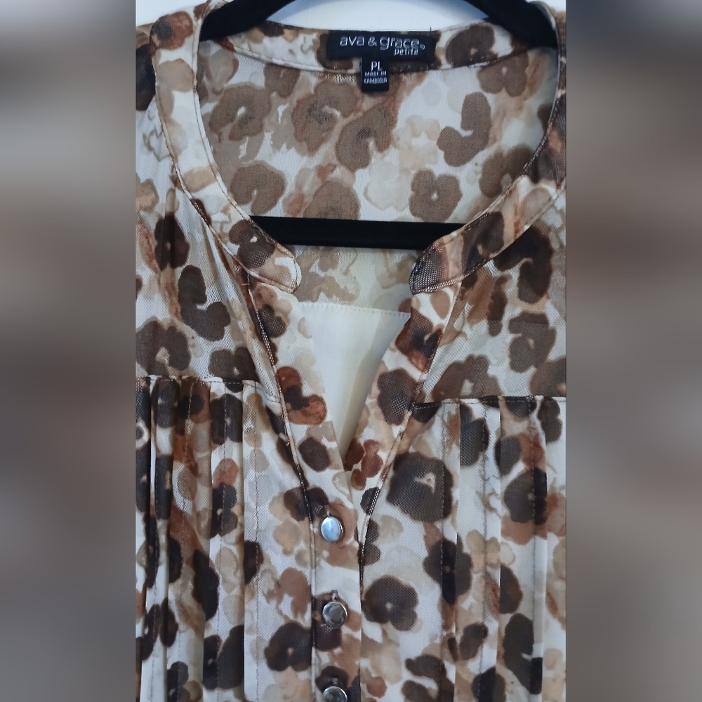 Ava & Grace Leopard Print Blouse Petite Large Brown Cream Tan